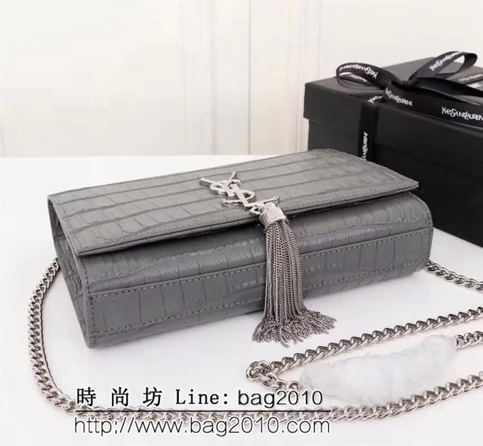 YSL聖羅蘭 專櫃原版鱷魚牛皮 鏈條流蘇單肩小包 F311224 YAS1161